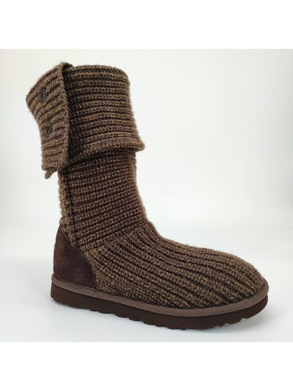 UGG Classic Cardy Women's Size 7 US Brown Knit Button Winter Boots 1876
